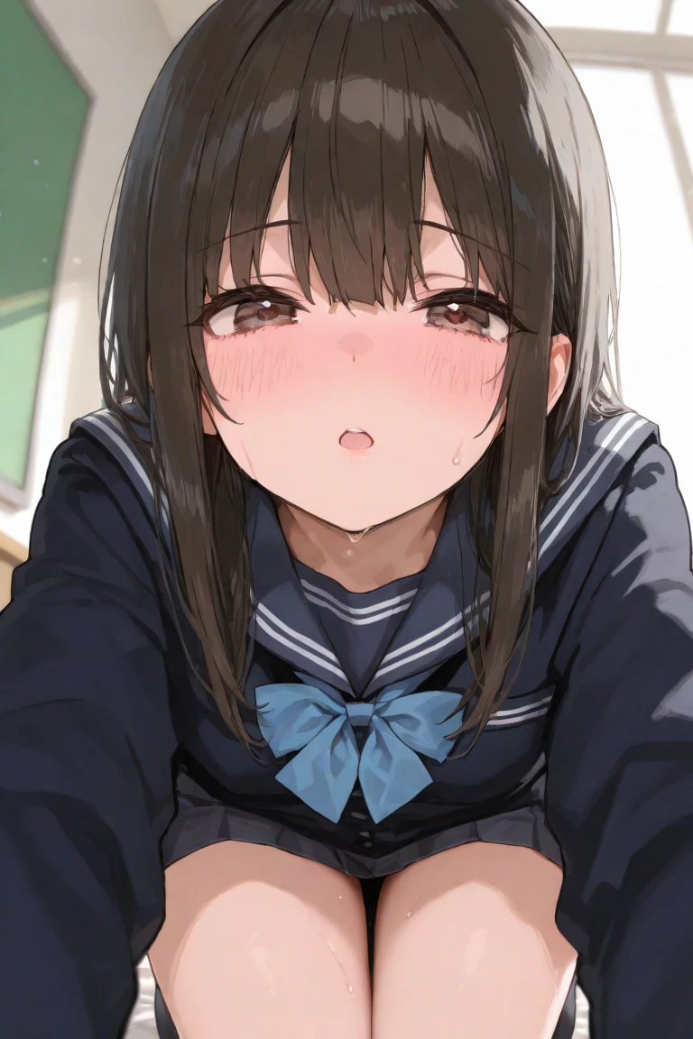 Pov、Black Gal(dark-skinned:1.2)、a sailor suit、Kamimei、blowjob 、(deep throat:1.5)、mouth hold、1 boy, fellatio, penis、ultra-detailed、(8k, RAW photo, best quality, masterpiece:1.2), (extremely detailed 8k wallpaper),illustration、professional lighting,sharp focus, depth of field、
nsfw、clear eyes、perfect anatomia、girl with、 student、bich、hair pin、a blond、