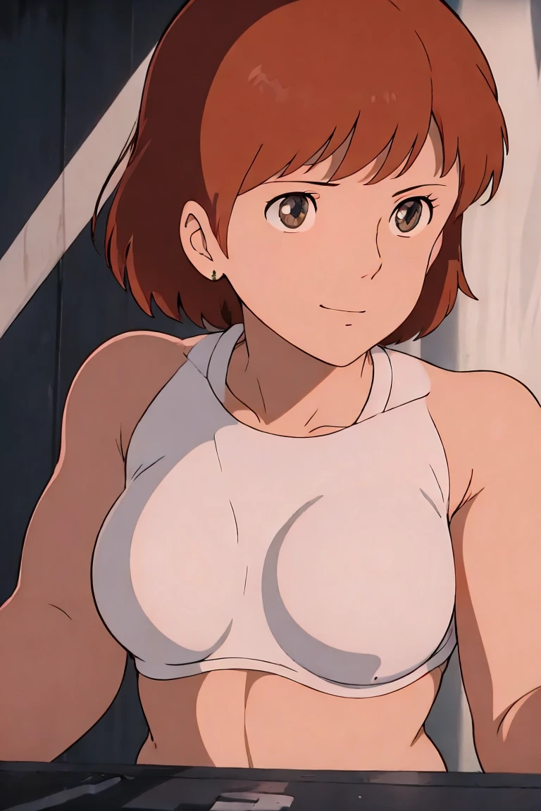 (masterpiece, best quality, high resolution, anime screencap, anime colored, 8k, photorealistic), Nausicaa, 1women, milf, wife, solo, brown hair, (looking at viewer), huge breasts, cleavage, (white bikini:1.5), cowboy shot, (lake, wet), (perfect detailed anatomy, beautiful detailed face&eyes:1.5, shiny skin, perfect body)