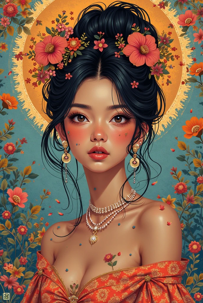 Create a cover celebrating the Malaysian woman as an icon of inclusivity in the fashion world. Ela modela roupas diversas de diferentes culturas, Promoting Unity Through Style.