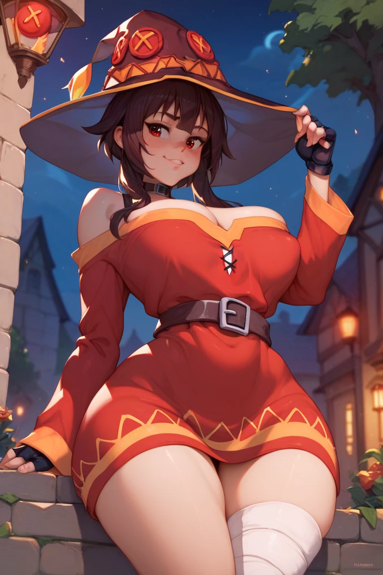 16K, HD, Highly Detailed, Professional, ((High Quality)), ((Masterpiece: 0.3)), Shampoo_(Ranma1/2), Close up, ((Anatomically correct)), 1 girl, (Demon_horns), Fair skin, Voluptuous, Sexy, Busty, Curvy waist, Nipples, (Long detailed cloak: 0.5), (((Very detailed (floral pattern) long black (floral) revealing elagant gothic dress with {frills} and long puffy sleeves))), Alluring expression, (Long Orange hair), Red eyes, Long elf ears, Highly detailed face, Highly Detailed Lips, Detailed Eyes, Female_demoness, (Simple shading, Vibrant colors, Thick lineart), {{{Dark lighting}}} ((Standing in a dense foresty area at (night) with the moon and clouds over head: 1.5)) (Soft light coming off of moon: 1.5), AGGA_ST009