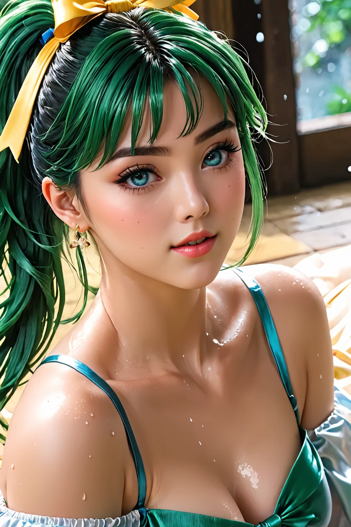 ( AS-Adult), (masterpiece),best quality, <lora:Emiri:0.7>, emiri,bikini, green eyes, upper body, (portrait), hairclip, smile, looking at the viewer, (small breasts), <lora:ARWJapanOnsen:0.8>, japanonsen, sunlight, dawn, mist, fog, sweat, <lora:Adddetail:0.7>