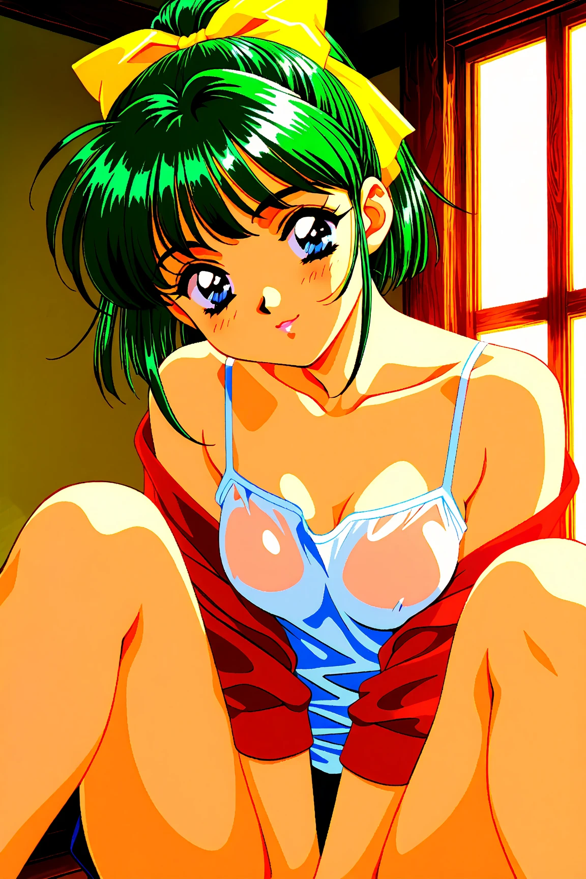 ((masterpiece)),((best quality)),ultra-detailed,illustration,Explicit,Beautiful body,Beautiful Nose,perfect eyes,perfect face,wallpaper,ultra highres,4K,photography,anime screencap,official style,shiny skin,faint lips,BREAK,nsfw,1girl,solo,Akane_tendo,Blue hair,furinkanuniform,slender,wearing white panties,BREAK,blush,embarrassed smile,cameltoe,open stance,lift skift,show panties,looking viewer,(cowboy shot:1.2),from forward,on the train