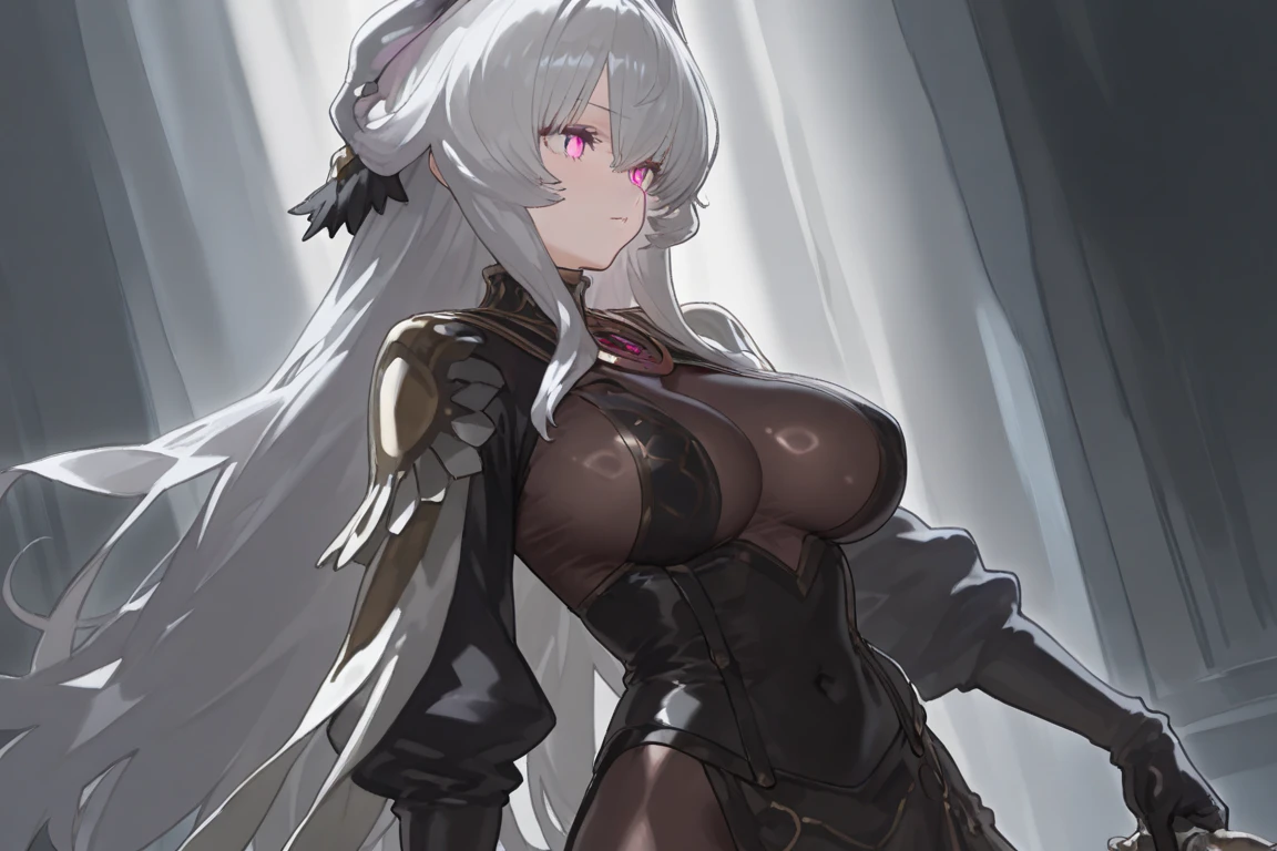 Highest quality, masterpiece, Ultra-high resolution, female、Big Breasts、Rabbit Beastman、Beauty、Former Warrior、After-effects、Gray Hair、Silver Eyes、A body covered in old wounds、Inorganic face、dark heart