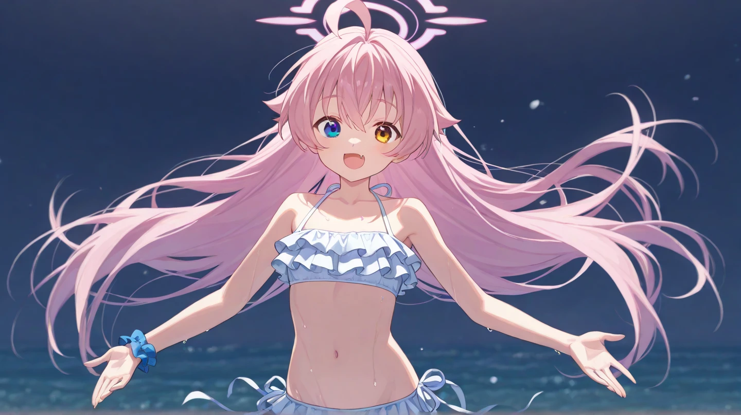 Highest quality,8k anime drawing,High definition,Girl:1.2,(Completely naked),With bangs,smile,8 heads,navel,Tank top,lob hair