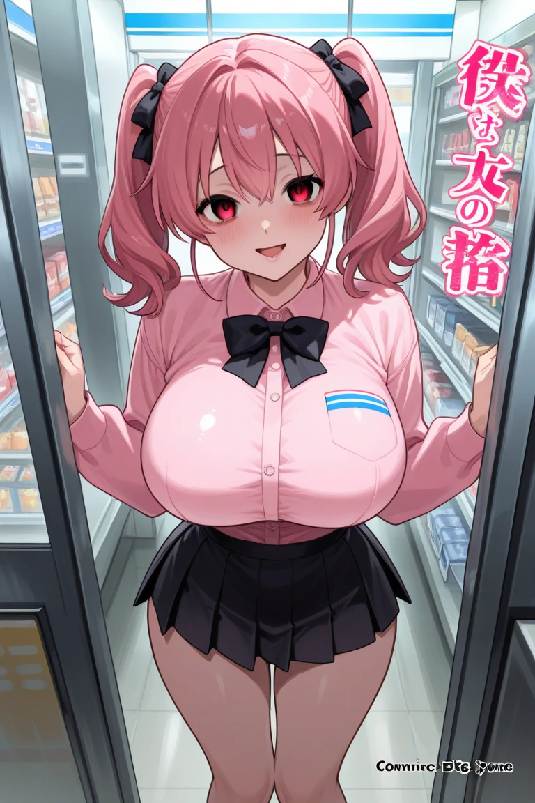 teto kasane, ahoge, pink eyes, Twin drill hair, pink hair, 、 empty eyes Running, See Through detached sleeves,, See Through skirt, t, See Through highhighs, , See Through sleeveless, , See Through shirt, , See Through grey shirt, , See Through collared shirt, , See Through grey skirt,, , big anime eyes, , shiny hair, bare-skin, navel, the groin, BREAK in front of convenience store, large breasts、　Nipples, nsfw, nipple , wet, Flooding. sea. solo