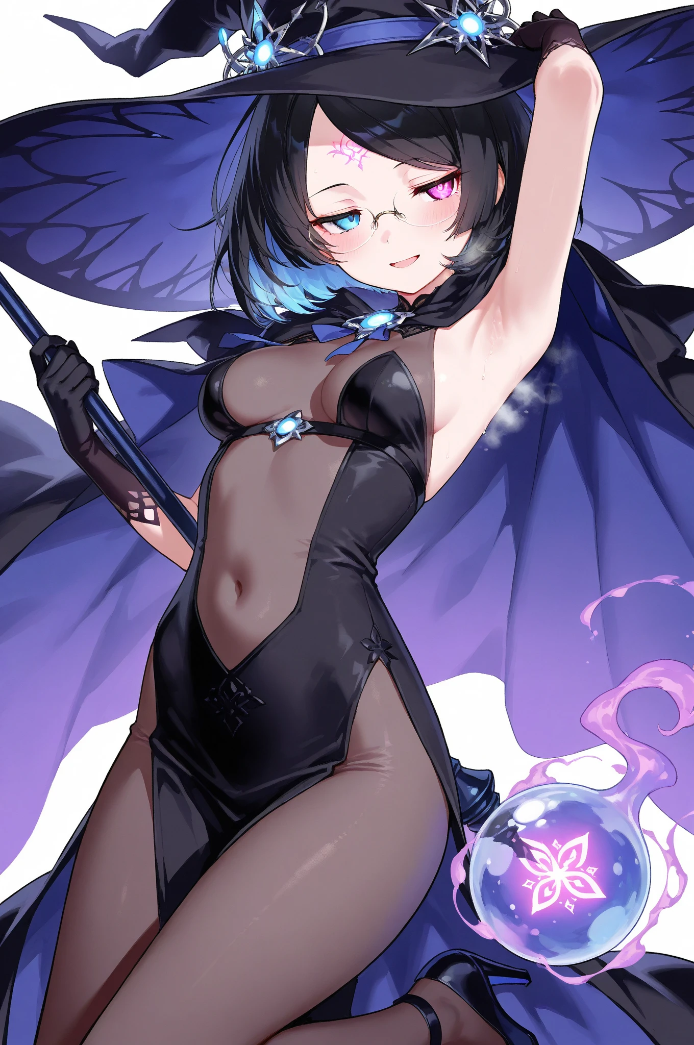 (hentai:1.1), (Ideal:1.1), (perfect:1.1), (flawless:1.1), (highest quality:1.2), (best quality:1.2), 1girl, (dark goth:1.1), goth girl, goth clothes, (evil smirk:1.1), (scary smirk:1.1), (:1.2), very lewd pose, detailed body, sexy thighs, big things, small breasts, short hair, sexy eyes, high quality eyes, 4K, highest quality resolution, best quality resolution, best quality upscale,