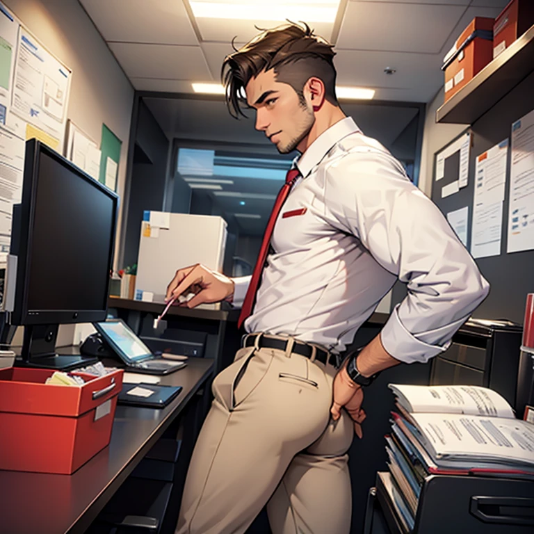 Gay sex in office ,desk, files, computer 