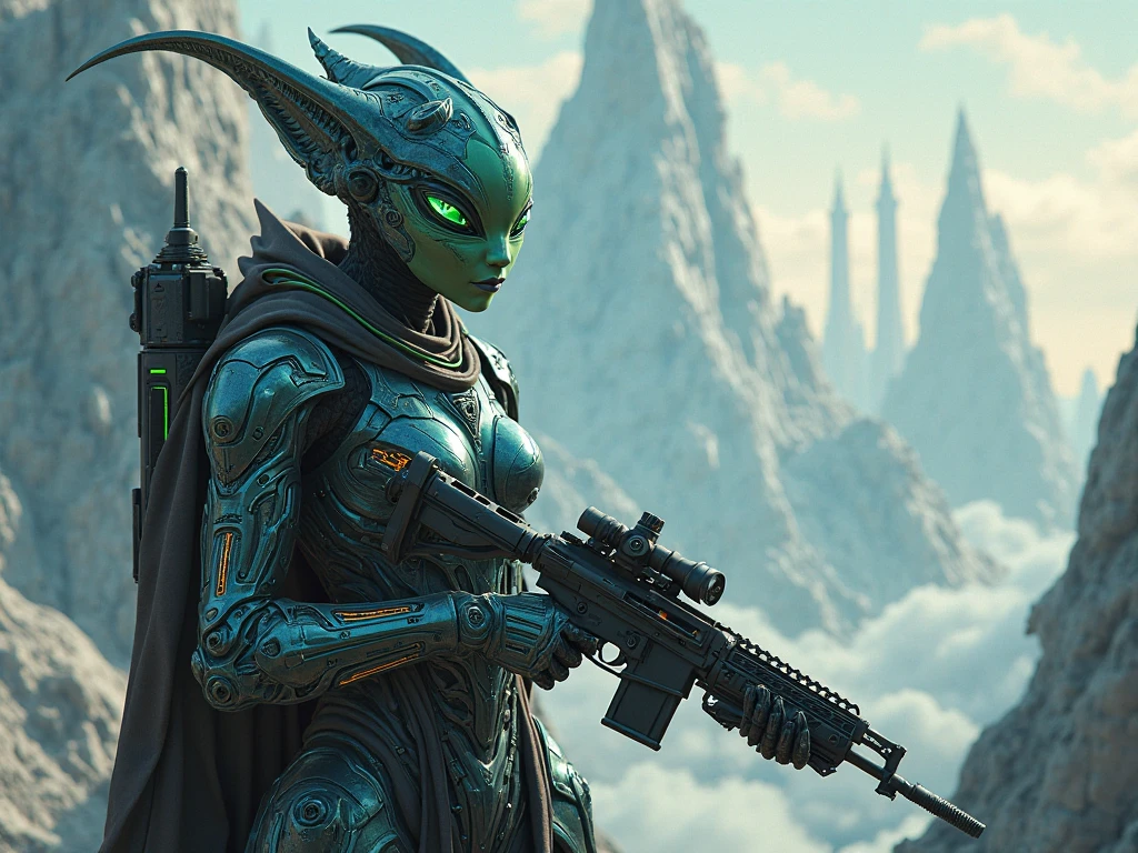 an armed assault paratrooper of the Elf alien race, soon of a genetic nature and type from the Lord of the Rings Shoga