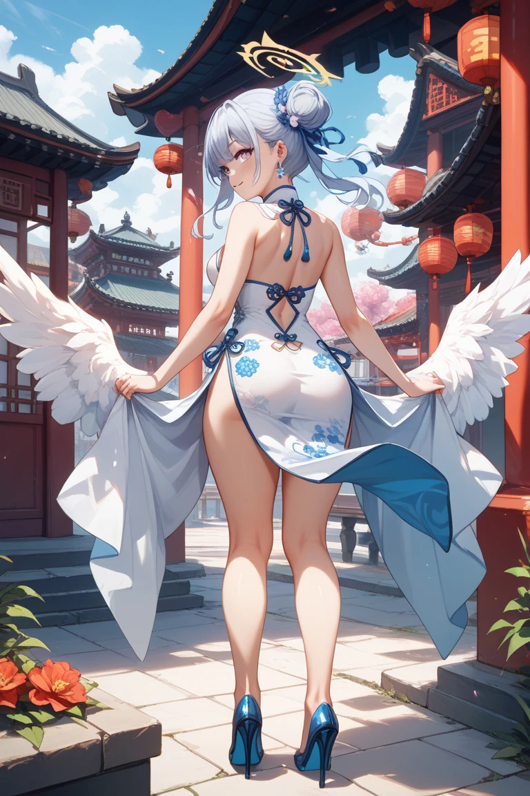 takeda hiromitsu style,(((nsfw))),(((white sheer fabric fundoshi))),(((white sheer fabric pelvic curtain lifted by self ))),(((wears tabi on feet))),(((white short sleeve kimono tops))),(((Show cleavage))),(double-breasted,underbust:1.2),(((Japanese festival twisted headband)))