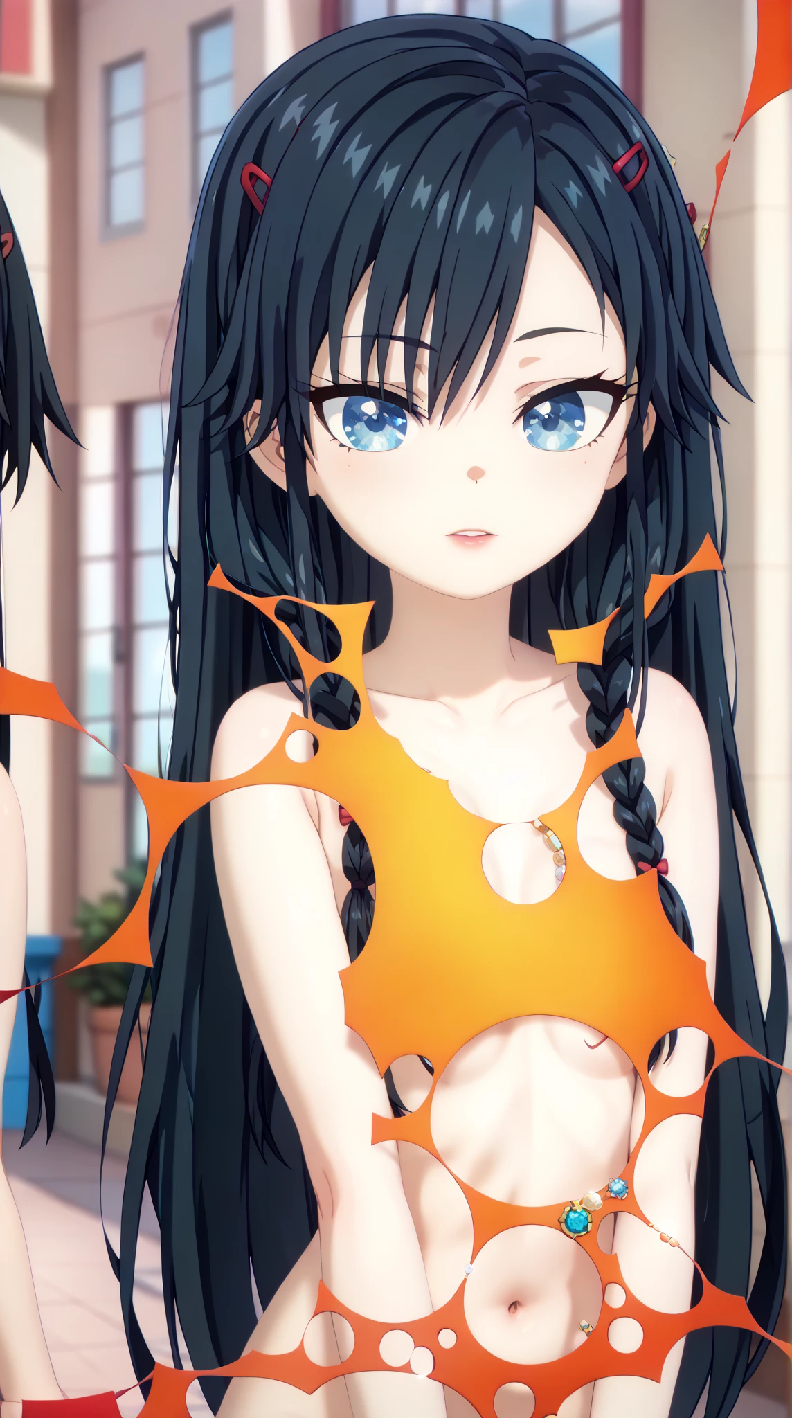 best quality, (ultra-detailed), (1girl, aris, blue archive, solo, blue eyes), (realistic face:0.9),(string bikini:1.8), (glare, blush, thigh:1.3), (cowboy shot), (glowing eyes), (half closed eyes:0.9), (nipple), (official art:1.3), (pool), expressive eyes, perfect face, extremely detailed eyes, perfect anatomy, smooth skin, (black background:1.5), clear eyes, beautiful face, small breasts, (anime style:1.7), (Warm Light:1.5), (highres:2), (Chiaroscuro),
