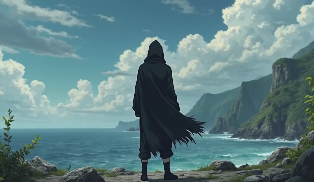 score_9, score_7_up, source_anime, , full body, pensive, 1boy, admss, mature male, white skin, bald, yellow eyes, tall, black kimono, kesa, white gloves, tabi, outdoors, winter, snow, cliff, ocean, <lora:Hoseki_HousekiNoKuni_Adamant_PDXL_v1:1>