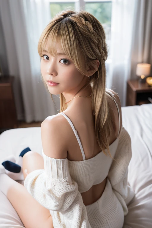 ((RAW, analog, Nikon Z 14mm ultra wide-angle, award-winning charming shot, ((Best Quality)), ((masterpiece)), ((realistic)), skin pores, subsurface scattering, radiant light rays, high resolution, detailed facial features, high detail, sharp focus, soft, aesthetic, very detailed, (very detailed eyes, very detailed iris)), ultra-detailed hair, detailed complexion Ultra-detailed, ultra-detailed breasts, octane display, realistic, realistic, post-processing, maximum detail, realistic shadows, roughness, natural leather texture, real life, ultra-realism, photorealism, photography, 8k UHD, photography, HDR, complex, elegant, very detailed, sharp focus, amazing, beautiful, exquisite), (masterpiece: 1.2, Best quality 1:1, Highly detailed: 1.2, Best shade, 8K: 1.1), (contrasting background, bright background), (Beautiful detailed face), High contrast, (Perfect lighting: 1.2, beautiful color, accurate color), ((cinematic light)), color, superior detail, dramatic light, complex details, (single girl, solo, 19 years old, face detail, perfect face, make up, blonde hair, smiley face, long hair, wavy hair: 1.1)