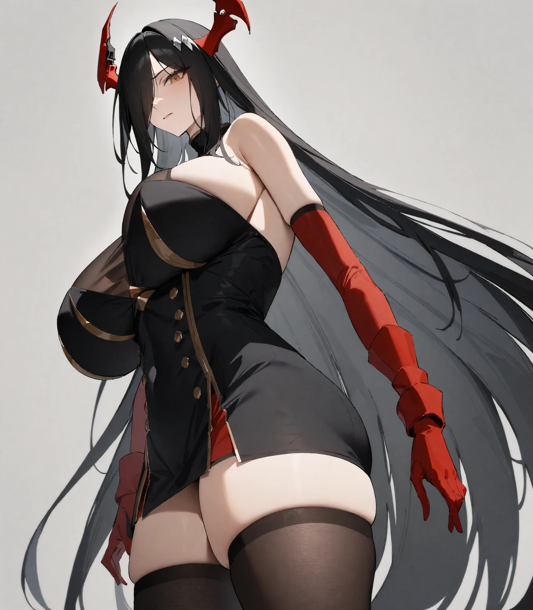 ultra-detailed, Explicit, Beautiful body, Beautiful Nose, Beautiful character design, perfect eyes, perfect face, ultra highres, 4K, beautiful legs, perfect legs, Nice hands, Perfect hand, Masterpiece, Best Quality, Highly detailed, illustration, absurdres, perfect anatomy, street fighter, doll suit, shadaloo doll, dollsuit, expressionless, blank eyes, looking at viewer, red gloves, emotionless, black latex, corruption, mind control, female combatant, full body, hypnotized, unhappy trance, full body suit, ribbed bodysuit, both arms at side, obey, perfect female body, extremely glossy latex, hypnosis, hypnoLora, empty eyes, Mind control device, poses, submissive_pose, Slave, ((all fours)), hat, necktie, belt, latex, ribbed bodysuit, thigh Highs, garter belt, Fighting Stance, extending the right arm from the shoulder into the air with a straightened hand, military, thigh boots, black pantyhose, (((pixel-perfect, detail-perfect))), solo, 1girl, hair ornaments, long hair, black hair, white hair, multicolored hair, red eyes, golden eyes, Heterochromia, ro635, jack-o pose