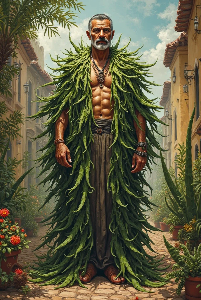 Create me a Jungle bandit cowboy with a bandana swinging of a ???????? plant surrounded by lots of cannabis, weed plants, tarzan, cartoon style 