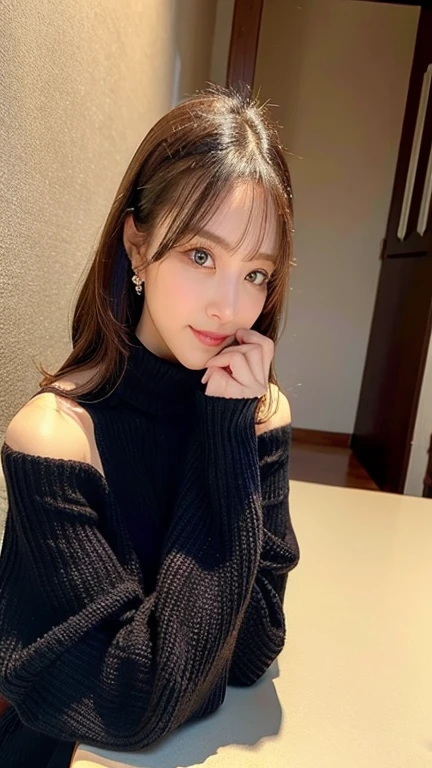 masutepiece, Best Quality, Illustration, Ultra-detailed, finely detail, hight resolution, 8K Wallpaper, Perfect dynamic composition, Beautiful detailed eyes, fluffy winter clothes,Medium Hair,small tits,Natural Color Lip, Bold sexy poses,Smile,Luxury designer apartment(a room)、20 years girl、Cute、Sexy shot looking at camera、Blur the background