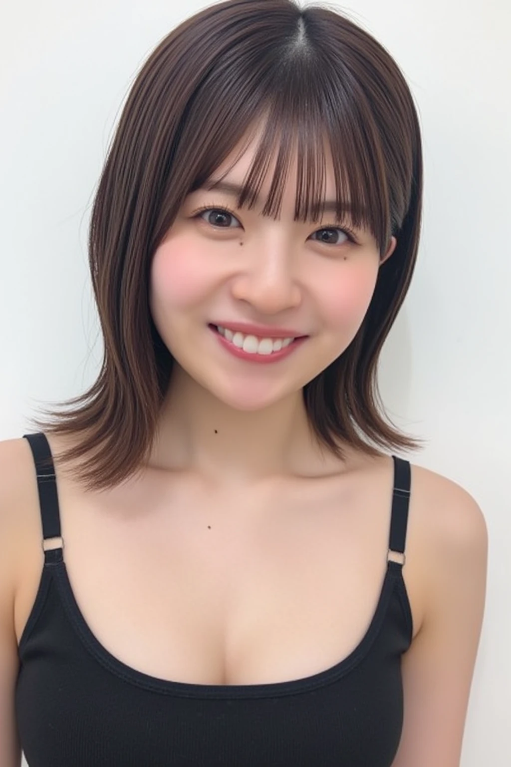 A cute, beautiful, voluptuous Japanese woman in her late 20s with medium-long bob haircut, skydiving at 4000 meters above sea level.、They are having so much fun that they are spreading their arms and legs out in excitement.、She looks great in a micro bikini