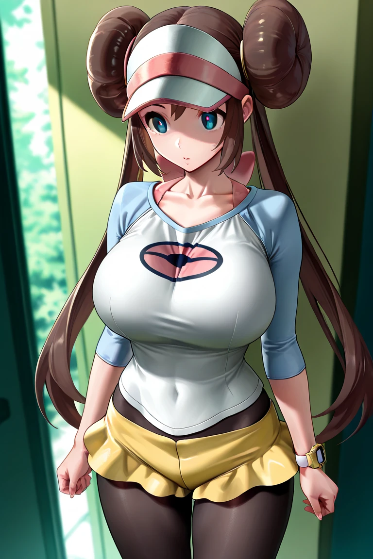 (Pokemon Rosa:1.2), beautiful,masterpiece, (smir),((gigantic breasts)),smile,best quality, cocktail dress outdoors,sunny,(1girl:1.3), wide hips, loose top, teen girl, hyper realistic, bending forward, partially breasts, boob window, volleyball size breasts, Slutty , slutty expression