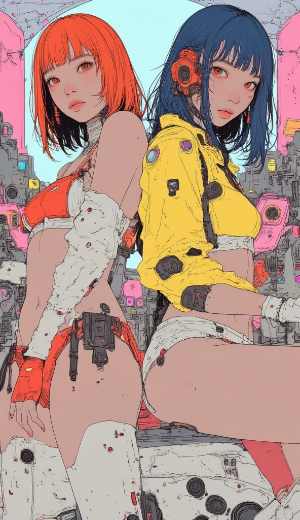 a tied up naked teenager girl in black pigtails with an emo teenager male guy with short black hair squeezing her boobs sitting at computer, spaceship, space ship, futuristic, guy with short hair, bondage, bdsm, incest, brother, sister, tenderness