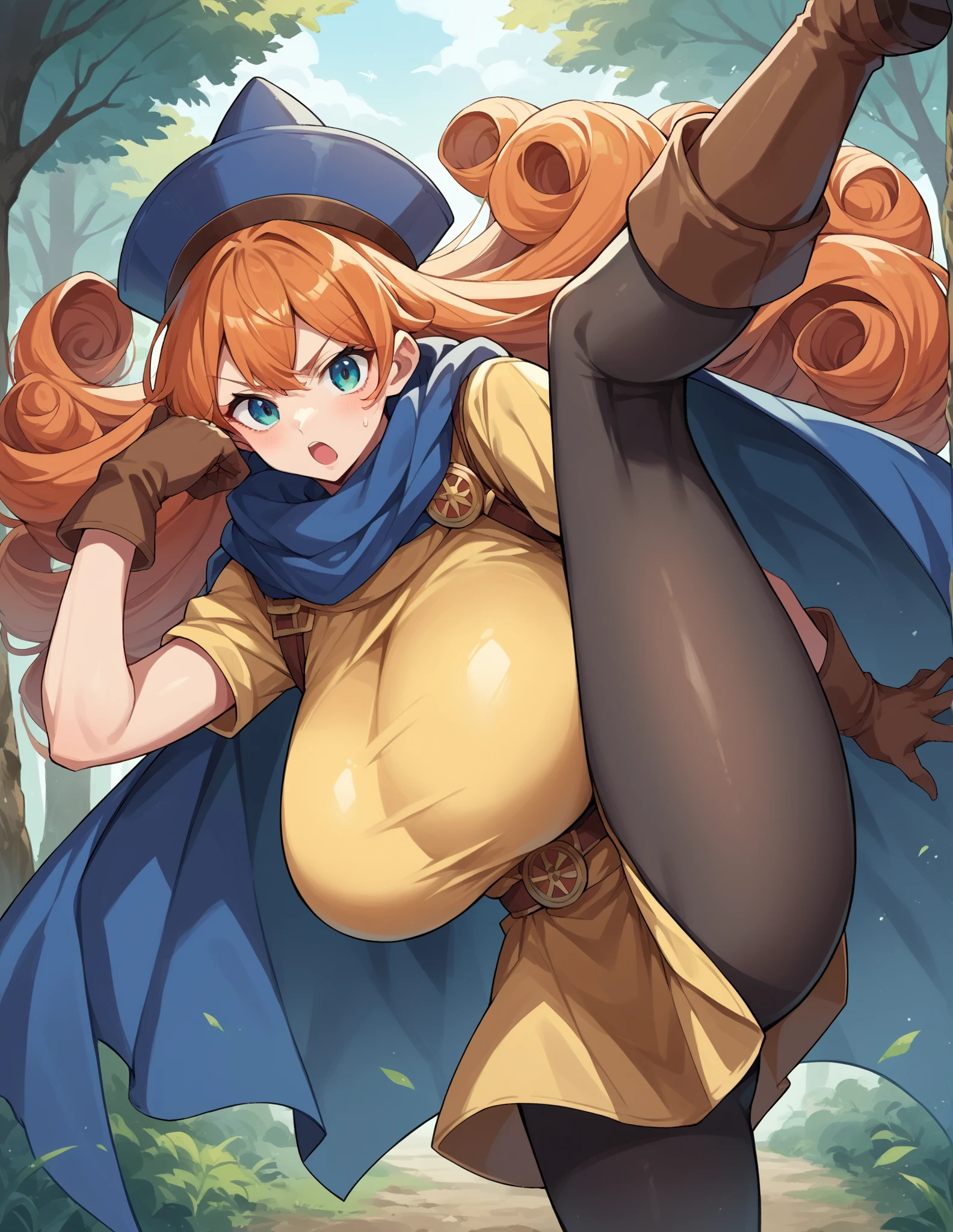 generate anime style nami onepiece one piece, com cabelos longos laranjados e amarrados, olhos perfeitos e detalhados, seios grandes e decotados, beautiful legs wearing black boots standing on pirate ship. The image features high definition 4k HDR resolution.