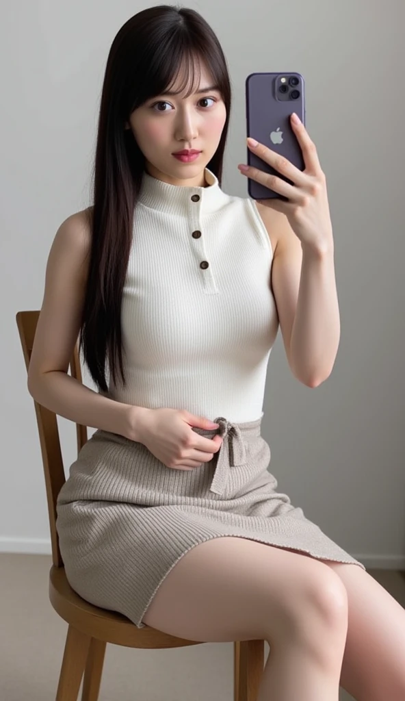 small head,  (perfect bodies: 1.1), (shoulder length straight short hair: 1.0), (black hair:1.5),（极其细致的CG 8k壁纸），（Extremely refined and beautiful），（masterpiece），（best qualtiy：1.0），（超高分辨率：1.0），(upper body:1.3)，[A high resolution]，cheerfulness，Smile,(Smooth and flawless fair skin:1.5),(shiny skin:1.5),ultra - detailed ，Elongated legs，（Small breasts:1.1),Flat chest,Slim，emaciated,(white sweater:1.5),Cleavage,navel,(pink mini skirt:1.5),(white stockings:1.3),(round hips:1.3),In kitchen，Teal background，Next to the stovetop，Cooking，(from behind:1.3)，Close shot，nightfall，warm light,Several dishes on table,standing,(cowboy shot:1.3),(Portrait photo:1.3),skirt lift,(white see through underwear:1.5)