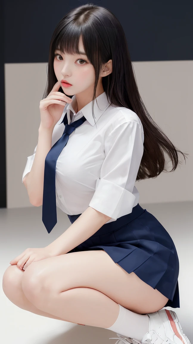 18 years old girl with sad expression, (((at open park))), (transparent white shirt), (wet shirt), (light blue skirt), (short skirt), (loose tie), (high socks), RAW photo, (photorealistic:1.37, realistic), highly detailed CG unified 8K wallpapers, 1girl, ((slender body:1)), (huge breasts:1.3), looking at viewer, ((straight from front)), (HQ skin:1.2), (clean skin:1.2), 8k uhd, dslr, soft lighting, high quality, film grain, Fujifilm XT3, (full body:0.8) , tokyolagii , (bold glasses), full body in, perfect body, sitting, two legs, open