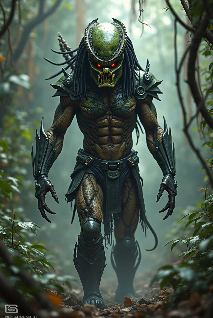 Prepare-se para ser aterrorizado por uma criatura assustadora, realista e totalmente original. A imagem retrata um homem com um rosto com chifres, sitting menacingly in the woods. This creature is an alien predator, conhecido como o temido Predador. A arte digital escura, mas extremamente detalhada, highlights the horrifying elements of this iconic figure from the movie Predator.
The depiction of this creature is a combination of deep jungle creatures and a hyper-realistic fantasy monster. Every detail is crafted with impressive precision, resulting in a frightening and disturbing depiction. The award-winning portrait of the creature perfectly captures the essence of the Predator, evoking fear and fascination at the same time.
The Predator's eyes are especially intense, conveying a sense of menace and cunning. The dark and photorealistic concept art of this creature is created in the style of dark fantasy art, adding a touch of originality and mystery to the image.
Prepare-se para ser envolvido por essa criatura assustadora e mergulhar em um mundo sombrio e aterrorizante. This unique depiction of the Predator is sure to leave a lasting impression on any viewer brave enough to face this disturbing image.