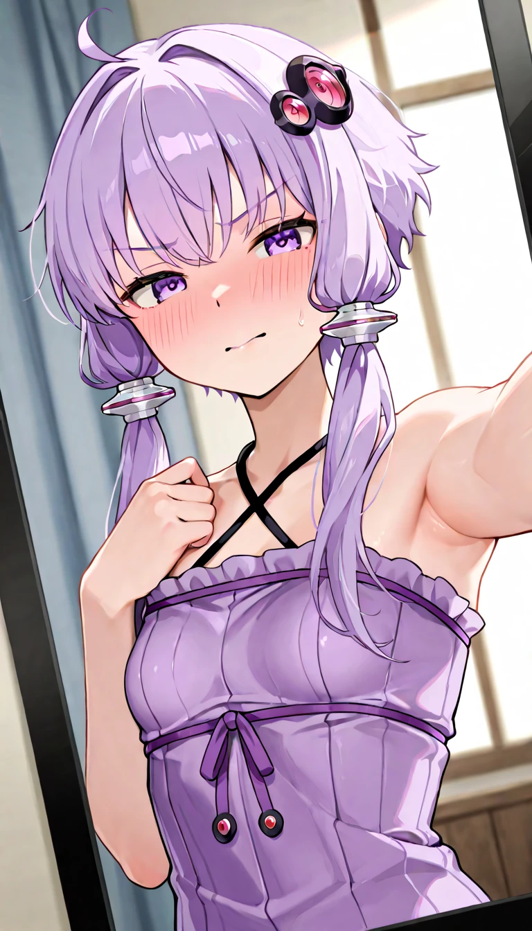 (((masterpiece,best quality,absurdres,8K))) , ((yuzuki yukari, small breasts,black bikini)),((front, looking at viewer,embarrassed,blush:2.0,smile,steam:1.1,wet:0.8,trembling:0.8,tears:0.7,sweat:0.8)),((standing,fullbody shot,bed,whb))