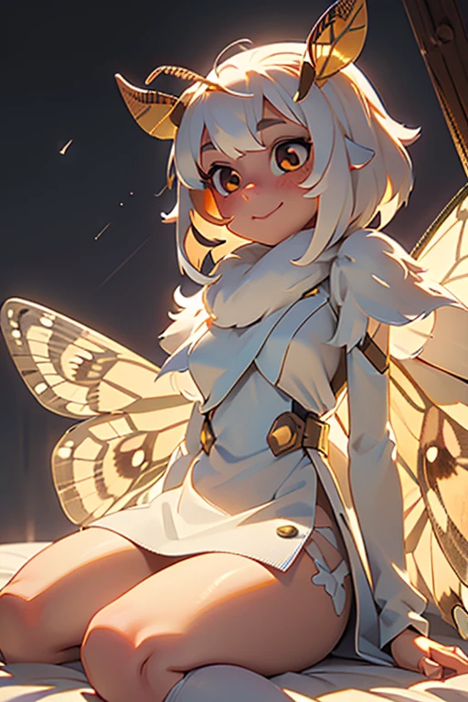 mothgirlcpt, moth antennae, moth wings, joints, solo, 1girl, henohenomoheji, jumping, glittering light, Myrtus \(flower\), floral background <lora:mothgirl_cpt_v01:1>