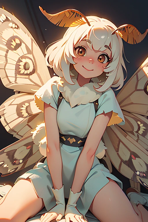 solo,1woman\(cute,kawaii,small ???,skin color white,short white hair,(big moth wing hair:1.7),white dress\(beautiful race\),(2moth antennaes at hair:1.8),smile,[moth wing on back:2.0],[moth wing on body:2.0],[moth wings:2.0],[extra arm],moth wing is only at hair,breast,dynamic pose\),background\(night,moon,((beautiful street light))\), BREAK ,quality\(8k,wallpaper of extremely detailed CG unit, ​masterpiece,hight resolution,top-quality,top-quality real texture skin,hyper realisitic,increase the resolution,RAW photos,best qualtiy,highly detailed,the wallpaper,cinematic lighting,ray trace,golden ratio,\),full body,looking away