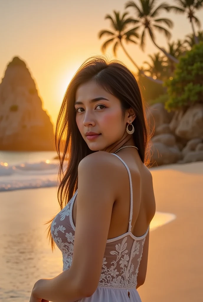 variety of sexy dresses, (beautiful sunset), hair blowing in the wind, Beautiful Tits, large full breasts, 8K, Detailed body type, Ergonomic, Pretty smile,  1woman, extremely detailed eyes and face, realisitic, super detaill, High Quality, (view from below:1.2), smaller face, Facial gloss, Perfect waist, perfect thighs, 20yo, frontage, ultra-definition, realisitic, Highly Detailed CG Integrated 8K Dendenden Wallpapers, ighly Details, High Definition RAW Color Photography, professional photograph, (8K, Raw-Photo, The highest quality, masutepiece: 1.2), (realisitic, Photorealistic: 1.37),