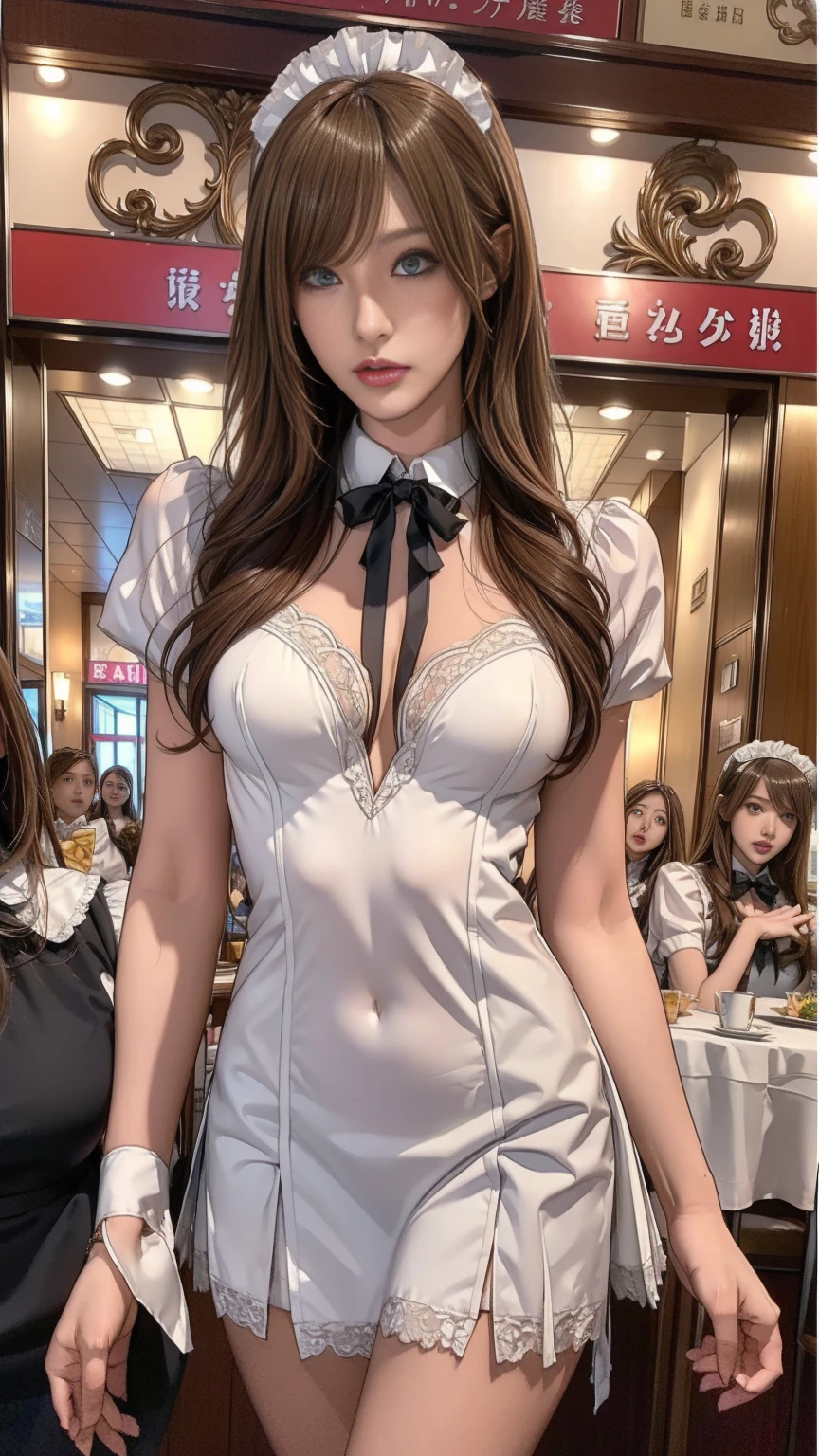 best quality, ultra high quality, 4k, highres, high detail, Photorealistic, violet evergarden with beautiful face, standing, in spotlight, red carpet event, crowd, ((trembling:1.2)), white transparent lace panties and bra with ruffled trim, stockings with garter, have to pee, (((peeing self:1.2))), hold pee, desperation, open mouth, wide eyes, blushing, slim body, sweating, hard nipples, legs together, large puddle of urine,