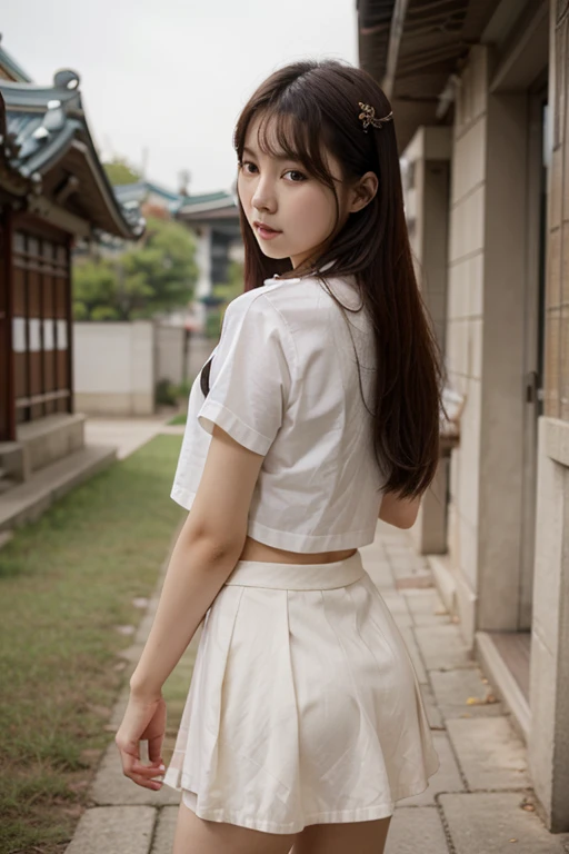 Best Quality, Masterpiece, 1 Girl, Beautiful Face, (Photo Realistic:1.3), Edge Lighting, From Under, (High Detail Skin: 1.2), 8k Ultra HD, DSLR, High quality, High resolution, 4K, 8K, Bokeh, Ridiculous, Best Ratio Four Fingers and One Thumb, (Realistic: 1.3), Cute 1girl, Huge Tits, Super Short White Pleated Skirt, Super Big Ass Up, Cocked Astocks, Beautiful Buttocks, Nudity, From Below, Outdoor, Sky