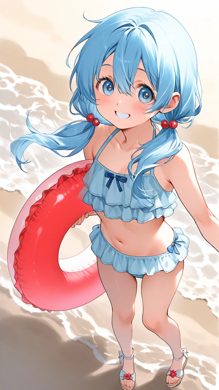 Photo realistic、Doll standing in front of the painting(Nendoroid)、頬にWater Drop、Joyful singing voice、Posing to splash water、Close one eye、Watercolor Nendoroid、(High definition figure)、Flowing iridescent silk、Close-up of face、Eyes up、Bikini Swimwear(Floral)、There are flowers in front of the Nendoroid、petal、Water Drop、season!!: summer☀ 🍂