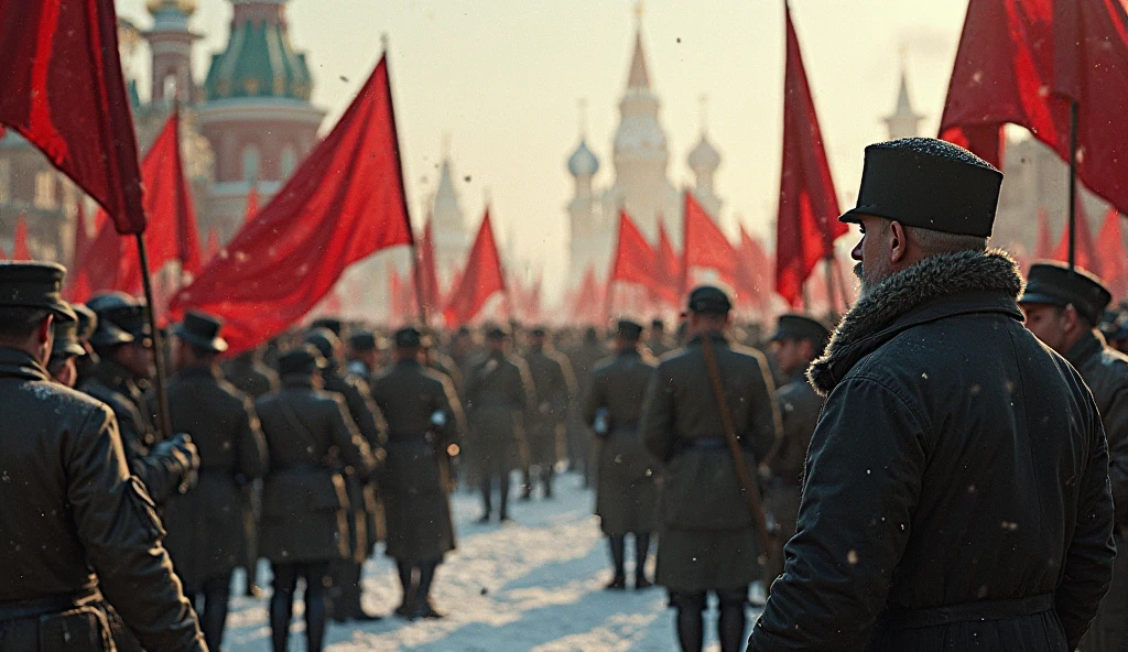 Spider-Man, on Red Square holding the Kyrgyz flag in his hands in a crowd of people, Realistic Flag, Realistic city