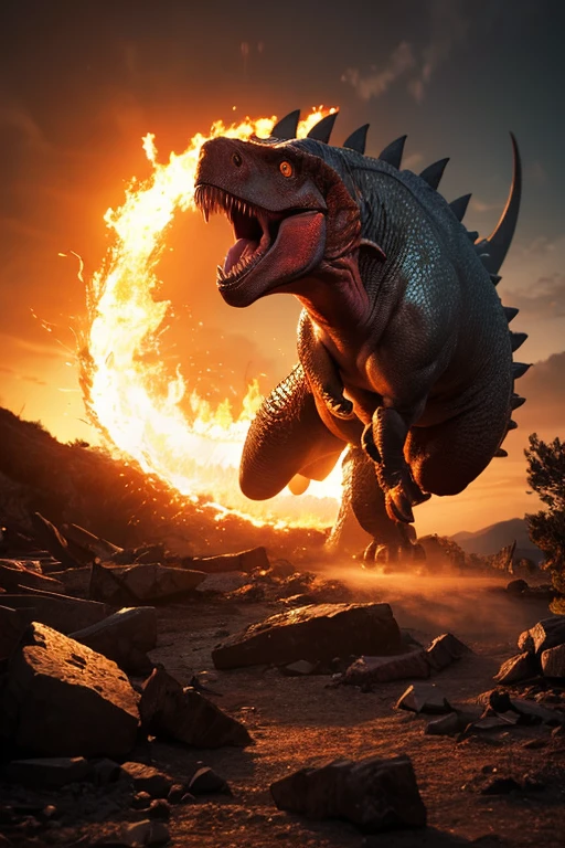 ((Best Quality)), ((Masterpiece)), (Highly Detailed:1.3), 3D, Beautiful, Nebulous, holding_weapon, Facing the Viewer, Bright Eyes, Full Body, Looking Up, glowing_eyes, Godzilla, Panorama, Background is Earth, Nebula, Space, Particles, Reality, HDR (High Dynamic Range), Ray Tracing, NVIDIA RTX, Super Resolution, Unreal 5, Subsurface Scattering, PBR Texturing, Post-Processing, Anisotropic Filtering, Depth of Field, Maximum Clarity and Clarity, Multilayer Textures, Albedo and Specular Map, Surface Shading, Accurate Simulation of Light-Material Interaction, Perfect Aspect Ratio, Octane Render, Two-Tone Lighting, Large Aperture, Low ISO, White Balance, Rule of Thirds, 8K RAW, Efficient Sub-Pixel, Sub-pixel Convolution, Cinematic Scene of Godzilla in Tokyo Destroying Buildings, ((Detailed Buildings with Building Texture)) Bottom-Up View, with flame and destruction effects, highly detailed and realistic, using volumetric lighting, ray tracing and fxaa, high resolution 8k, striking scene, ((Godzilla texture highly textured)