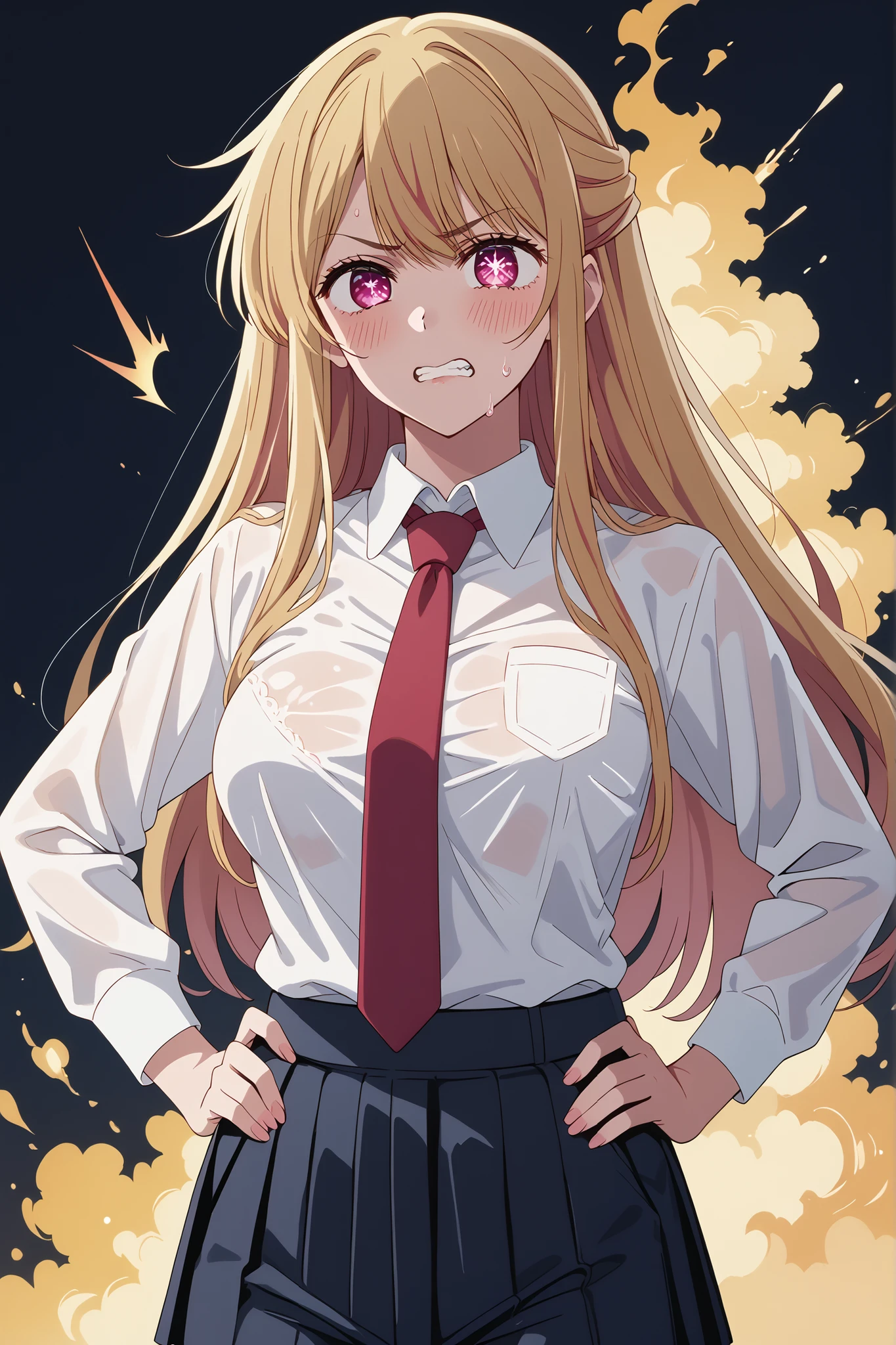 score_9, score_8_up, score_7_up, source_anime, 4K,perfect fingers,(perfect hands, perfect anatomy),prefect lighting, very aesthetic, intricate details,highly detailed background, masterpiece, high quality, best quality,
1girl, rubyhoshino, ruby hoshino, long hair, bangs, blonde hair, pink eyes, sidelocks, symbol-shaped pupils, multicolored hair, two-tone hair, Large breast,dense chest,
wearing ((Black Sexy Lingerie, White shirt, tie, Pants visible from short pleated skirt, )) ,,
Crowded train, girl, lifting her, Pubic hair visible, Dark gray background, (with one girl's immediately open legully open legs with Big breasts, Leaning on her from behind、Blushing, Troubled eyebrows, Rough breath, Clenching teeth, Burning face, heart pupils, full of sweat, Whole body wet, Bending knees, Reluctance, Watery eyes, Big, soaked,Slouching, Hands on hips, Closing eyes, Reluctance,