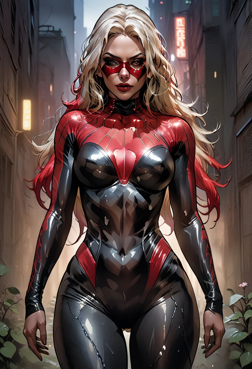 photorealistic, high resolution, soft light,1women, solo, hips up, shining skin, (detailed face), batwoman costume, jewelry, tattoo, white hair