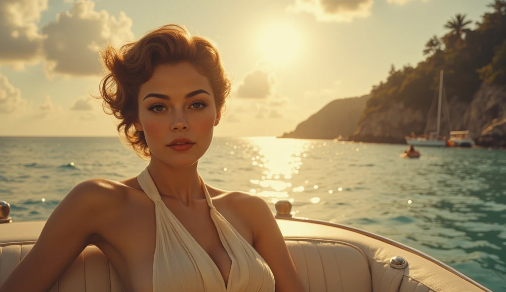 Une jeune femme blonde ???? aux cheveux courts et aux vêtements chauds est assise sur un siège dans un vaisseau spatial et la fenêtre peut montrer de belles étoiles