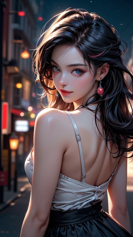 (8k, RAW photo, best quality, masterpiece: 1.2), (realistic, photorealistic: 1.37), 1 girl, Japan, 40s,, cityscape, night, professional lighting, photon mapping, radiosity, ripped, big, bright red see-through and very small bra,  gal , Lots of lashes, Lame on the eyelids, Bright red lips, Pure black heels, Lower Slender, Crotch wide open, are large and seem to spill out of the bra,