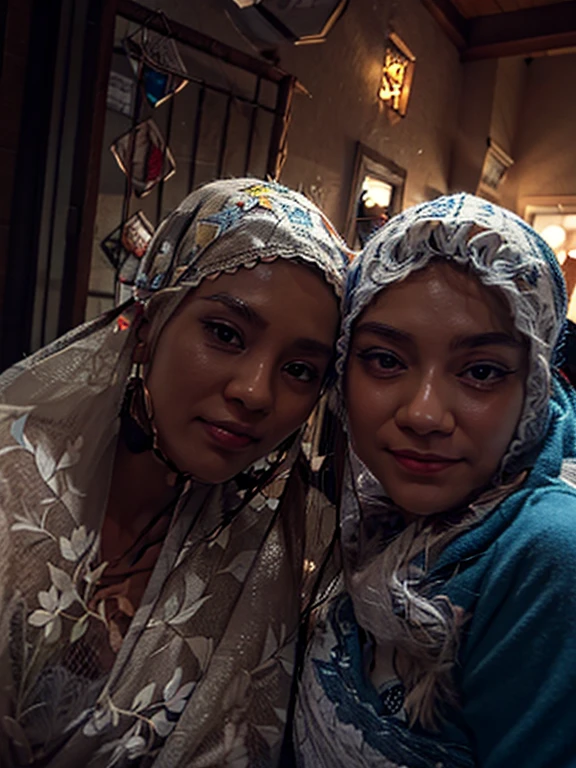 Malay girl with hijab, Eye makeup (((highest quality)), (super detailed), 2 girls, (iridescent hair, colorful hair, half blue and half pink hair: 1.2), 38 years old, (Gorgeous Malay Girls: 1.2), outdoor, bangs, smile, sky blue eyes, perfect hands, perfect hands, hand details, corrected fingers. Earrings, Night Store + Background, looking_at_viewer, Cowboy Shot, Top Quality, Rich Detail, Perfect Image Quality, big breasts, slender body, morning time, smiling, happy, bright sunshine, beach, blurred background, bokeh,realistic, ultra-detailed, big breast, malay, The whole body consists of a young girl with hijab Kimono, Eye makeup, 38 year old, Cat ears, Soft lighting, groups, Wear shabby clothes, Dirty, Tattered futuristic military uniform, Cat's paw badge, Pose, spot color, rendering by octane, Ultra-realistic intricate details, big breasts, big breasts, big breasts, two MAPAY women in lingerie posing for a picture in a room, oppai, posing together in bra, MIRA FILZAH and IMAN TAYORE, red bra, all red, oppai proportions, sexy :8k, 4 k, big breasts!, bottom angle, big breasts!!, Malay beauties, biomechanical oppai, fujita goro and jones, thicc, wearing hijab, hijab star, hijab gorgeous, hijab super model, Malaysian girls group,malay, The whole body consists of a young girl with hijab, Eye makeup, 21yo, Cat ears, Soft lighting, group, Wear shabby clothes, Dirty, Tattered futuristic bikini, Cat's paw badge, Pose, spot color, rendering by octane, Ultra-realistic intricate details, Cinematic, 8K resolution, 70mm, emphasis lighting, Global illumination, (((wearing a Sexy belt design by LV))) Surreal full-body figure, Beautiful and delicate body and face, gorgeous figure, ssmile, Titillating,Surreal full-body figure,Beautiful and detailed body and face, Super vista, White skin of the, vivd colour,🔥8k, (masterpiece),