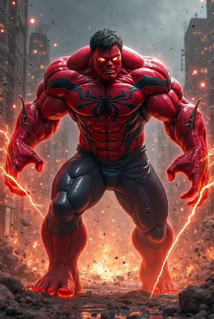 Deadpool, super realistic with epic lighting, Perfect face, fighting with hulk, big muscles 