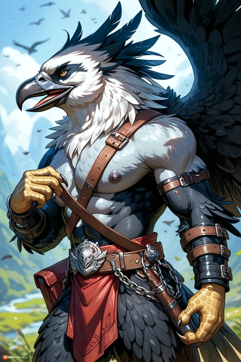 ultra-detailed, masterpiece, masterwork, high quality, best quality, hdr, (nature, japanese style), nsfw, male, solo, avian, (nude), (white little body avian), (long silver hair, beak, detailed yellow eyes, cool eyes), horn, hip focus, lower angle, dynamic angle, (micropenis, foreskin, perfect balls), Hands and wings in one piece.