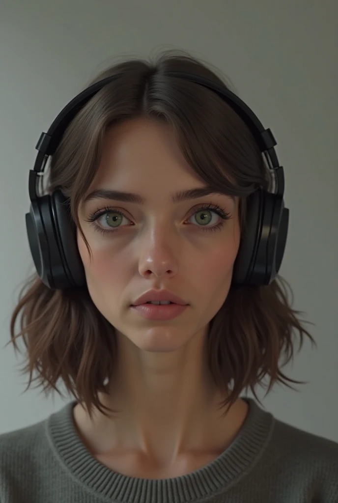a beautiful young woman working with music production and sound engineering in a futuristic and highly technological studio, beautiful and young face, girl with gray-green eyes and dark hair, beautiful eyelashes, perfect pupils, thin and , music production studio, audio engineering, photo realist, professional photograpy, perfect contours, best qualityer, hight contrast, high saturation, High definition, High- sharpness, Ablaze