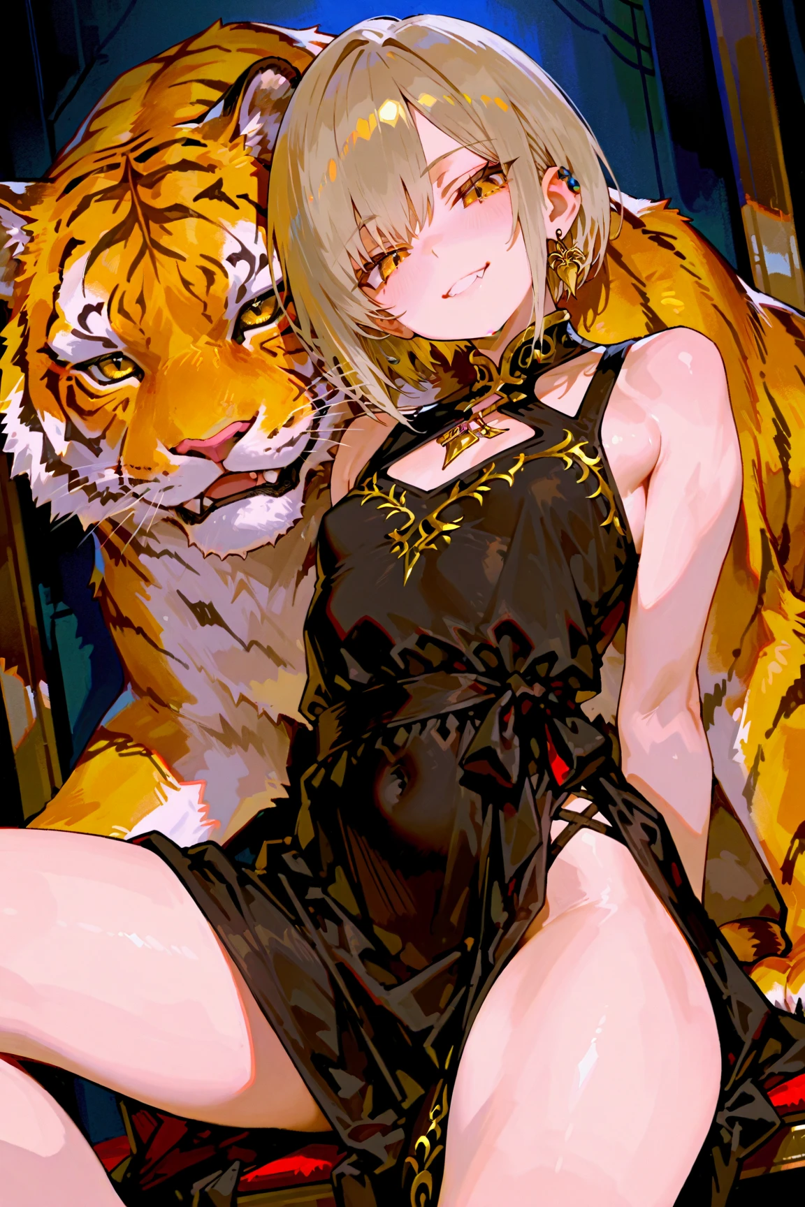 Vaai_it was, 1 girl, it wasrry, human character, femele, tmasterpiece, Best quality, Alone, skin, (詳細な目: 0.9), (Detailed lighting, depth of fields: 0.9), Perspectives, eventide, it wasll body, Brown loincloth, tribe, Bedrooms, Kneeling, Blindfold,Bigchest,肚skin