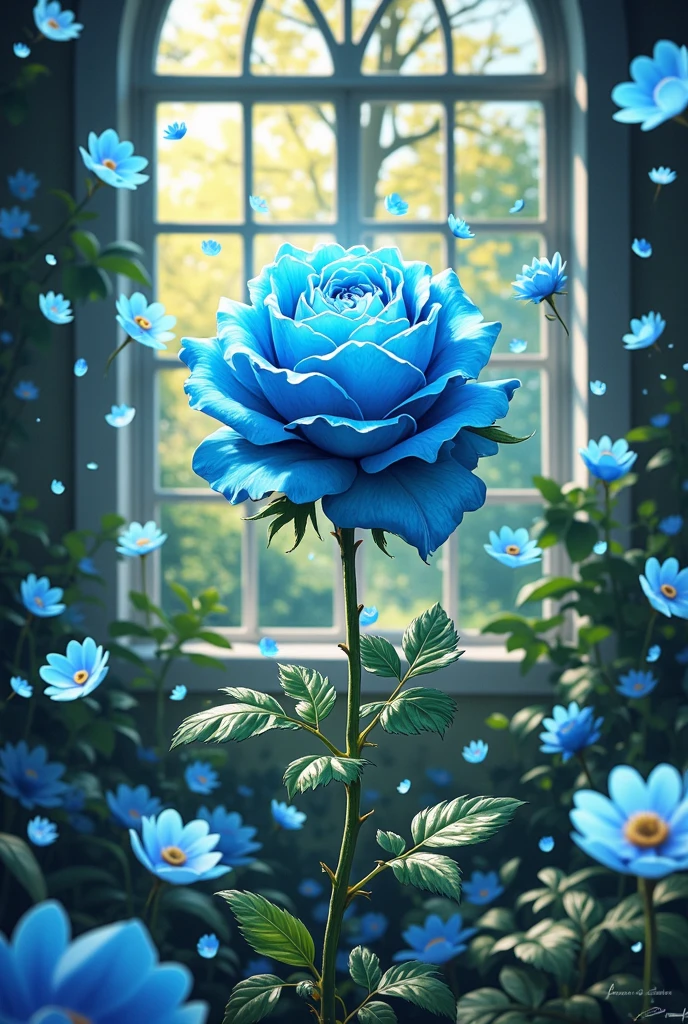 super  masterpiece, highest quality, high resolution, 8k,(realistic, photo realistic: 1.3),wallpaper,beautiful,psychedelic,vector art,Overlaid Textures,progressive,,sf,Steam Cyberpunk,super :2.0, bokeh effects ,natural light,Spring Forest,Blue Rose,の 花, Storm of Petals ,Soft Textures,Precise and detailed,4K,Large Windows,Serene Expression,Spring Tones,Soft Light, Petals Dance , in the woods,digital art,Oil Enamel,real,Superb Detailed Description,Delicate Details,Professional,Vivid Color,Bokeh
