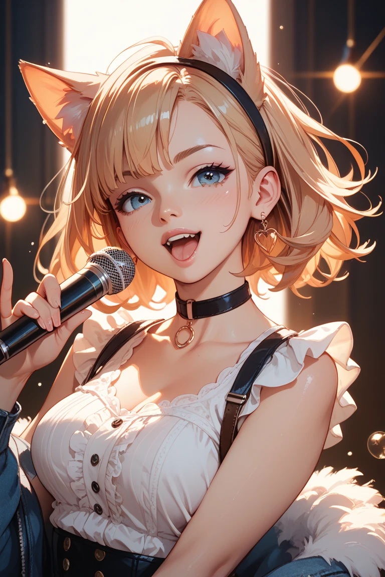 Real, Always With Idol, Cute Plain Clothes,Fantastic,Gorgeous,Outdoor,Safe,Radiant,Glitter,Adult,Female,Solo,Smiling,Watch Audience,Hold Microphone,Outdoor Stage,Idol,Beauty