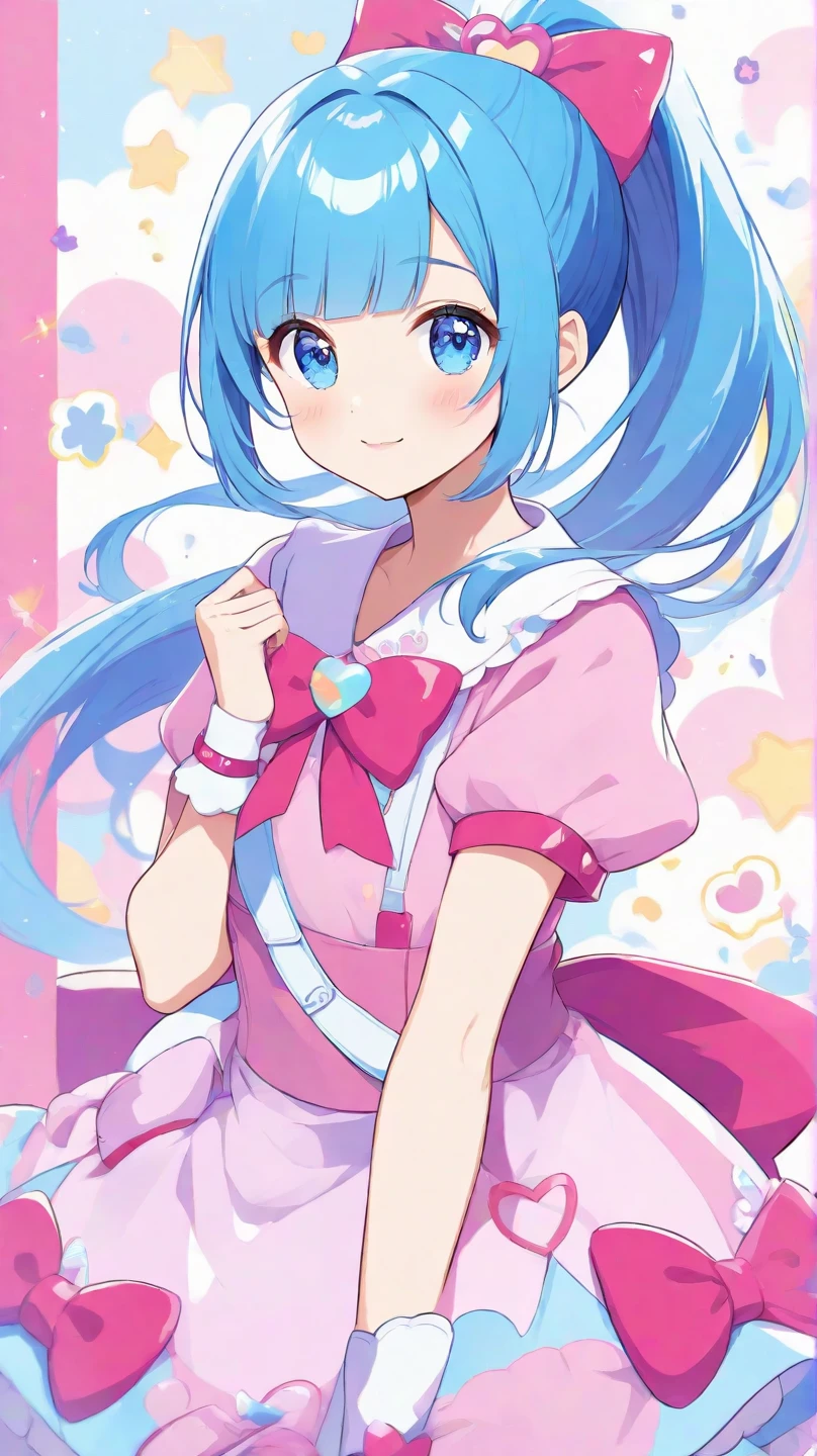 A blue girl Num with heart shaped bear ears with 2 words on them, one says "HUG", and the other says "ME". She has glitter all over herself, on her face is a wide opened mouth and a heart drawn over 1 eye. She wears pink bows. SPARKLE; GLITTER