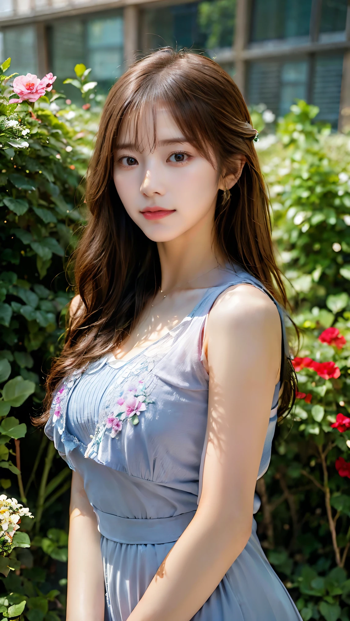 (best quality,highres,masterpiece:1.2),ultra-detailed,realistic,photography,portraits,colorful lighting,hair flowing,expressive eyes,beautiful lips,graceful pose,high fashion style,feminine aura,captivating smile,vibrant colors,soft skin,subtle makeup,glamorous appearance,luxurious atmosphere,delicate features,idyllic background,casual elegance,elegant jewelry,confident and relaxed expression,ethereal beauty,impeccable composition,high resolution image,warm and inviting ambiance,dreamlike quality,radiant and natural light,serene and tranquil setting,shimmering summer dress,stunning and captivating gaze,shine and gloss effect,high fashion magazine level aesthetics,eye-catching details,artistic and lifelike rendering,meticulous attention to detail,lush and vibrant surroundings,warm color palette,graceful and fluid movement,gentle and soothing atmosphere,breathtaking and enchanting encounter,captivating and alluring presence,mesmerizing and delightful experience