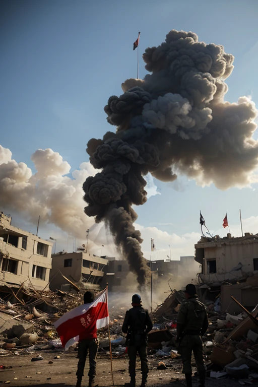 <lora:Smoke_XL:1>, middle shot, ancient Palestinian bombed out city with Mosque, helicopters overhead,  in the form of smoke_xl