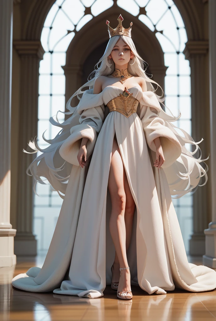 Breasts come out, white metal shoulder armor, white metal high-heeled over-the-knee boots, bare waist, belly button coming out